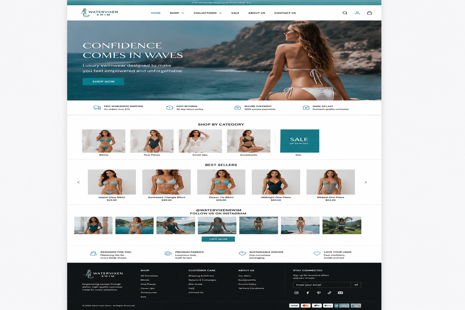 Water Vixen Swim website project overview showing the completed website